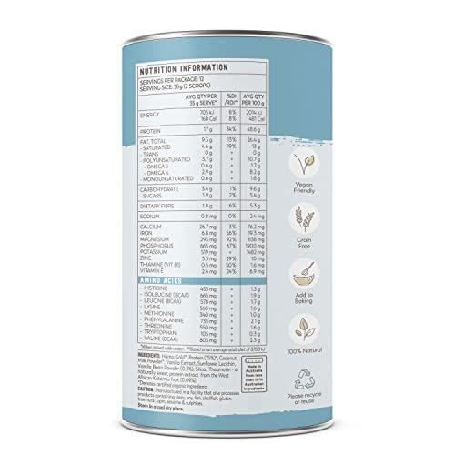 Essential Hemp Organic Protein Vanilla Flavour, White, 420 g - wallaby wellness